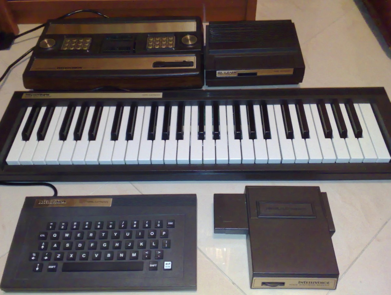 Intellivision with ECS and Music Keyboard and Intellivoice brown